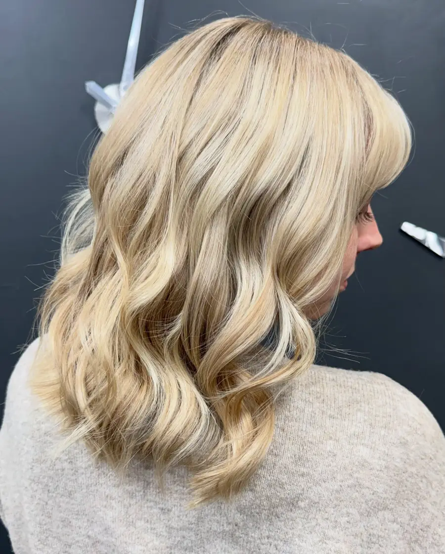 After: finished colour and blonde result at Bleach Please hair salon in Charlestown